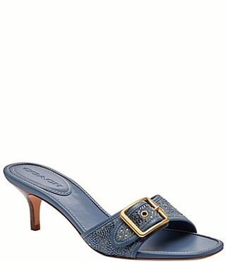 COACH Limited Edition Margot Crystal Signature Denim Kitten Heel Slide Sandals - 6 | Dillard's