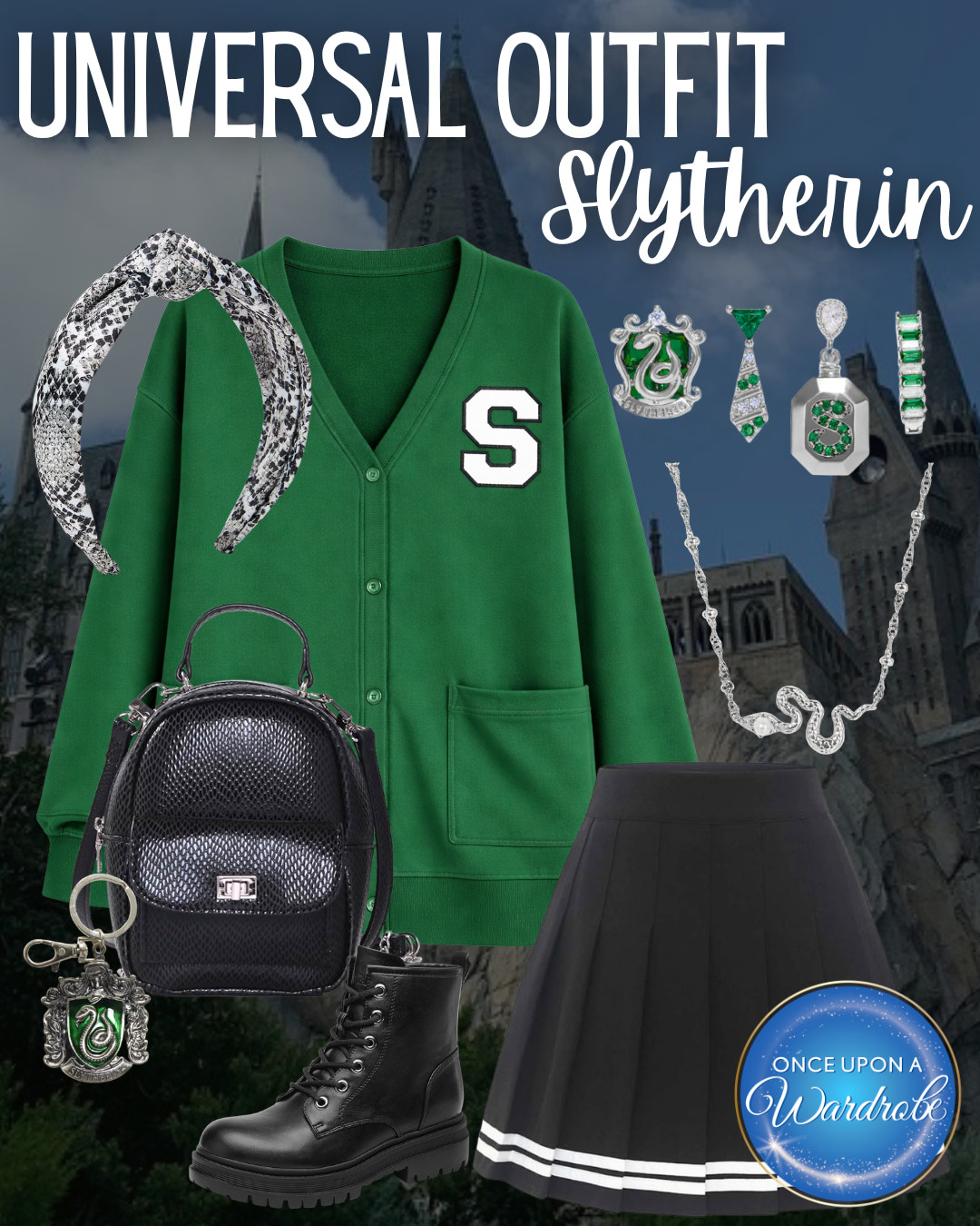 Slytherin outfit for Universal Studios, Islands of Adventure, and Epic Universe. Perfect Wizarding World of Harry Potter outfit idea for women. This Harry Potter inspired look is comfortable for long park days and a fun way to theme your outfit for your next Universal trip. 

 #LTKTravel