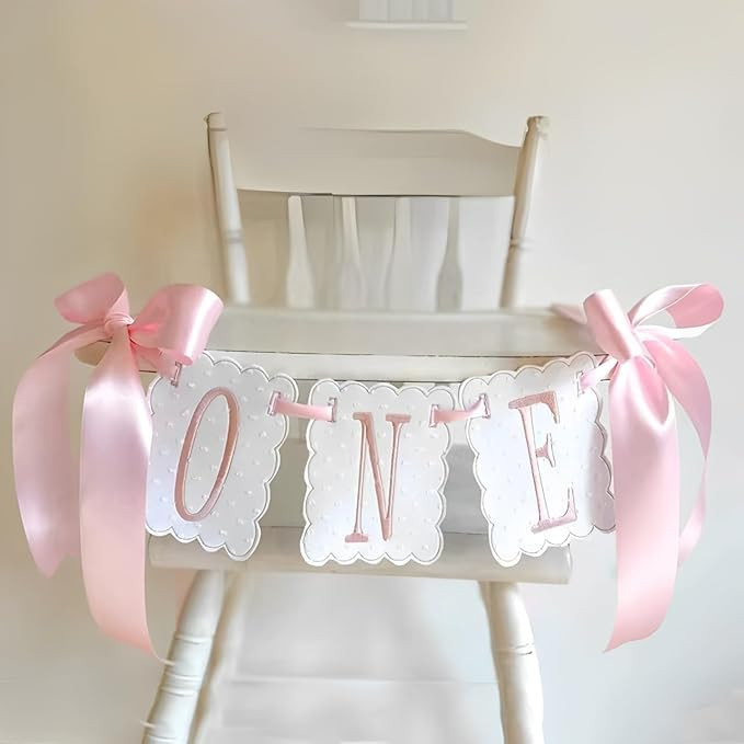 Pink and White Bow ONE High Chair Banner for Girl First Birthday High Chair Banner Sweet One Pink... | Amazon (US)