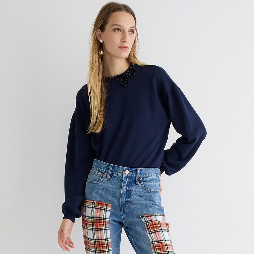 Crewneck sweatshirt with crystal-embellished collar | J. Crew US