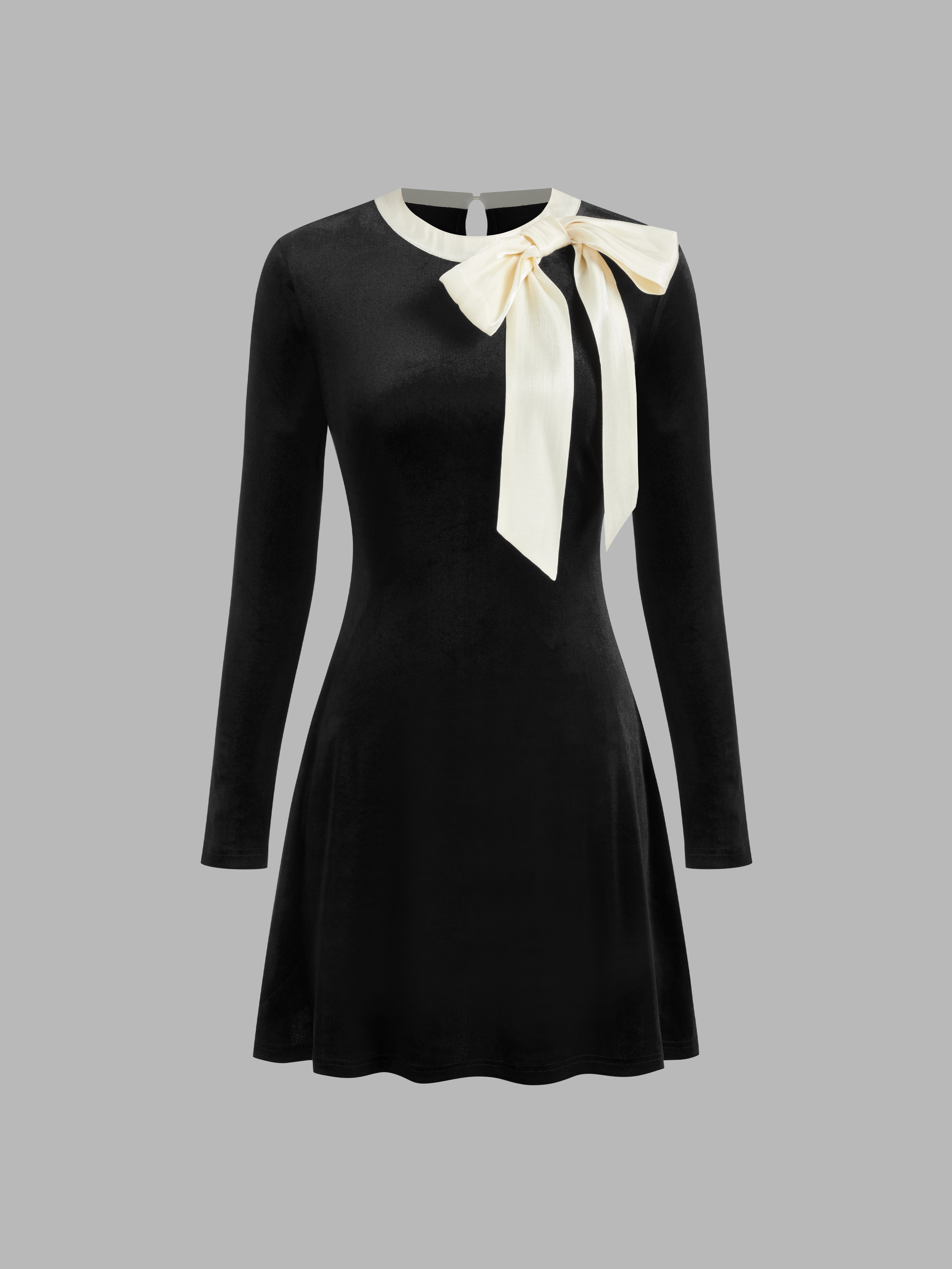 Velvet Velvet Round Neckline Solid Bowknot Mini Dress For Work | Cider