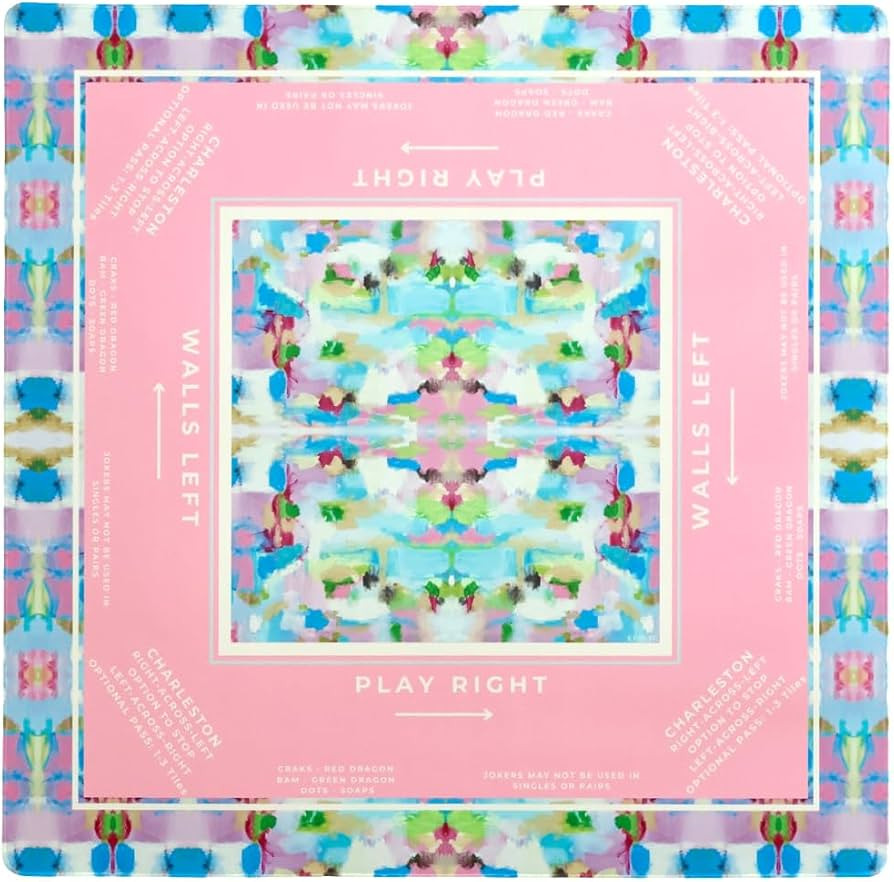 KRD x Preppy Goods Calypso Coast Mahjong Mat - Pink & Blue Grandmillennial Mahjong Playing Mat wi... | Amazon (US)