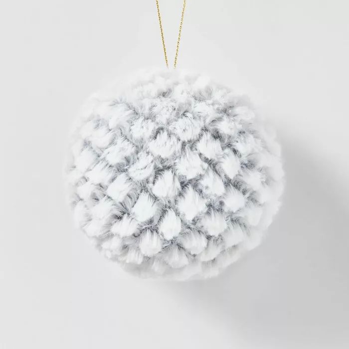 Faux Fur Round Ball Chunky Texture Christmas Tree Ornament Gray/Tan - Wondershop™ | Target