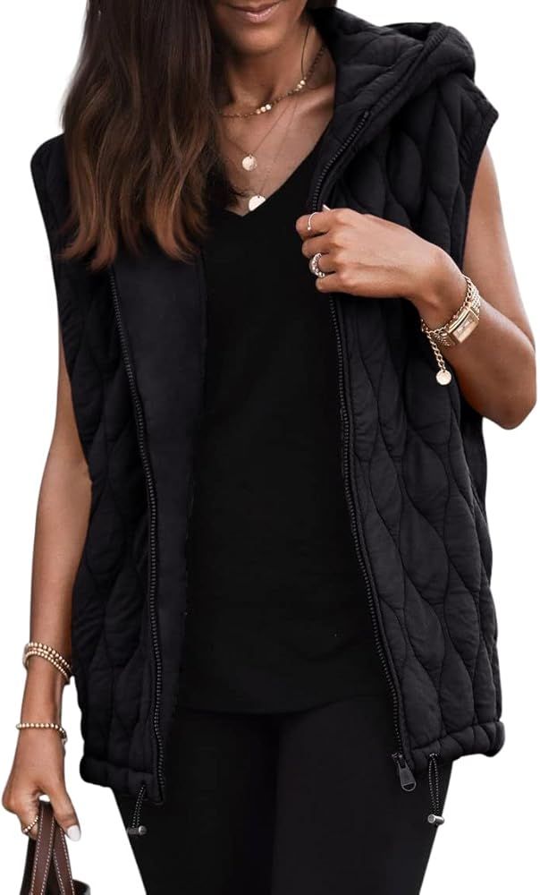 GeGekoko Womens Hooded Outwear Vest Lightweight Zipper Up Padded Gilet Sleeveless Jacket | Amazon (US)