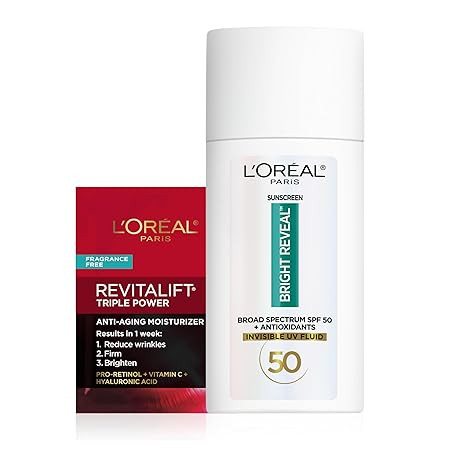 L'Oreal Paris Bright Reveal Broad Spectrum Daily SPF 50 UV Lotion, 1.7 fl oz + Moisturizer Sample | Amazon (US)