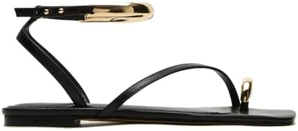 Toe Ring Flats Sandals for Women Square Toe Strappy Flat Sandals Casual Summer Shoes | Amazon (US)