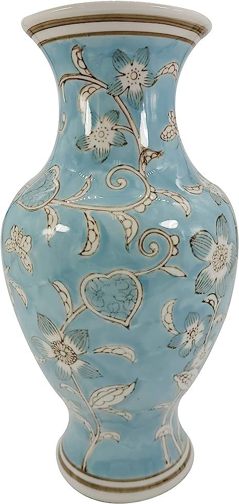 Light Blue and White Flower & Heart Chinoiserie Ceramic Vase 14" | Amazon (US)