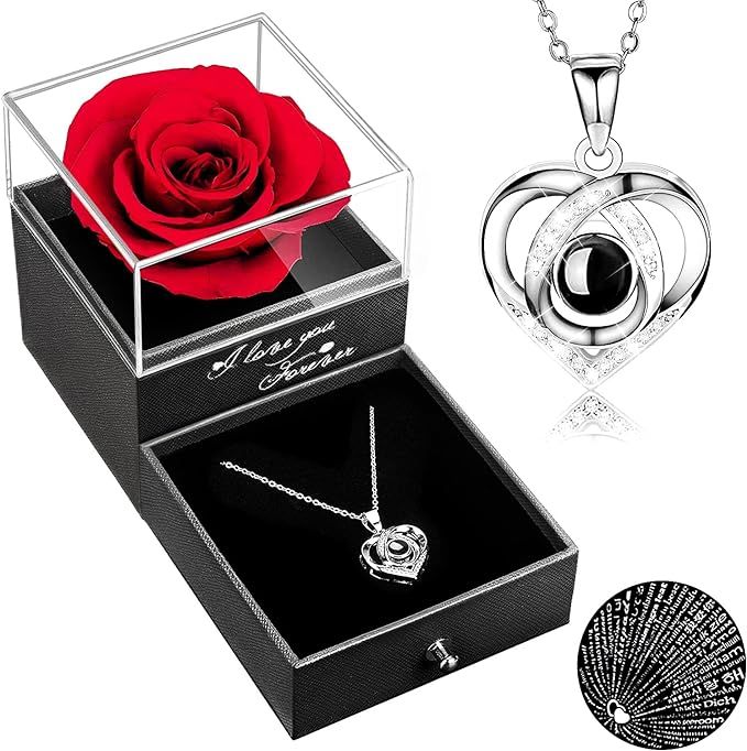 Mom Gifts for Mothers Day Preserved Real Rose with I Love You Necklace Eternal Rose Flowers Gifts... | Amazon (US)