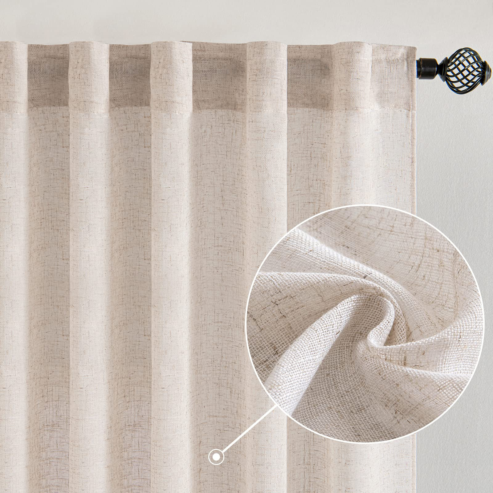 MIULEE Natural White Linen Curtains 84 Inch Long for Bedroom Living Room, Soft Thick Linen Textur... | Amazon (US)