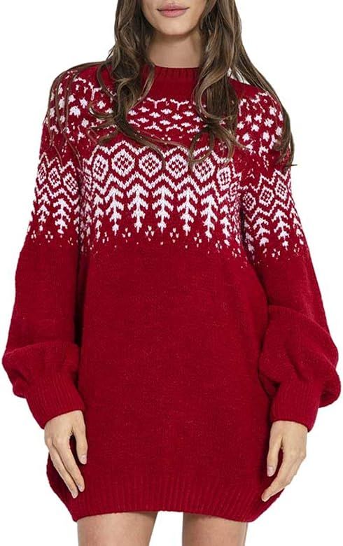 Meenew Women's Christmas Sweater Dress Oversized Long Pullovers with Pockets | Amazon (US)