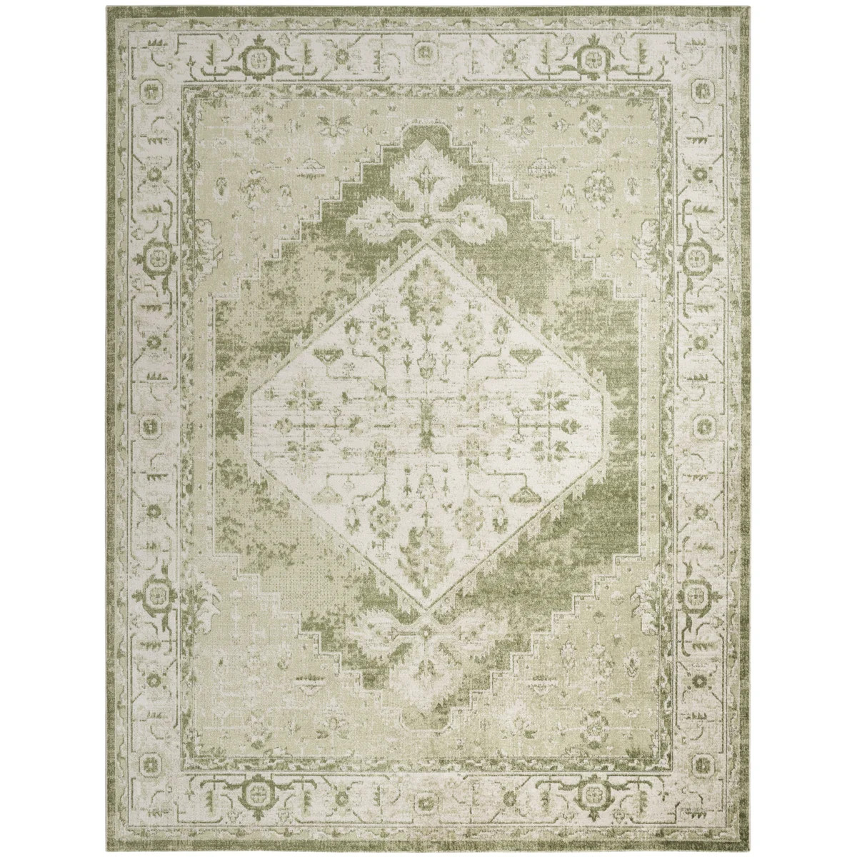 Haydel Oriental Machine Washable Power Loom Polyester Area Rug in Ivory/Green | Wayfair North America