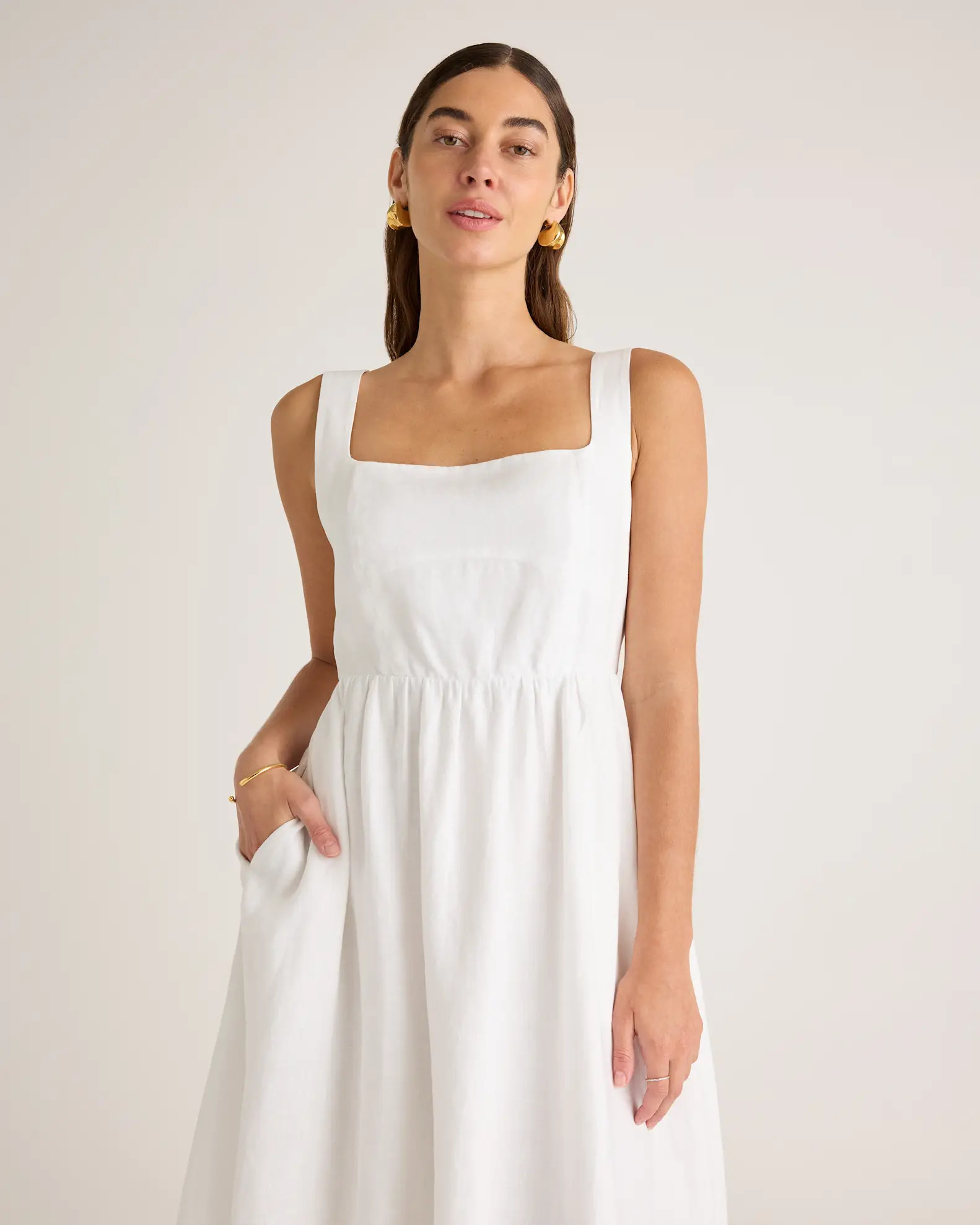 White 100% European Linen Fit & Flare Midi Dress | Quince