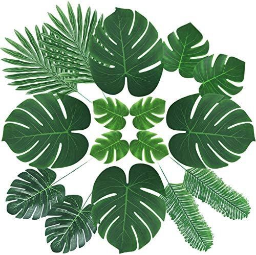 ElaDeco 66 Pcs Artificial Palm Leaves Tropical Faux Leaves with Stems for Jungle Party Safari Dec... | Amazon (US)