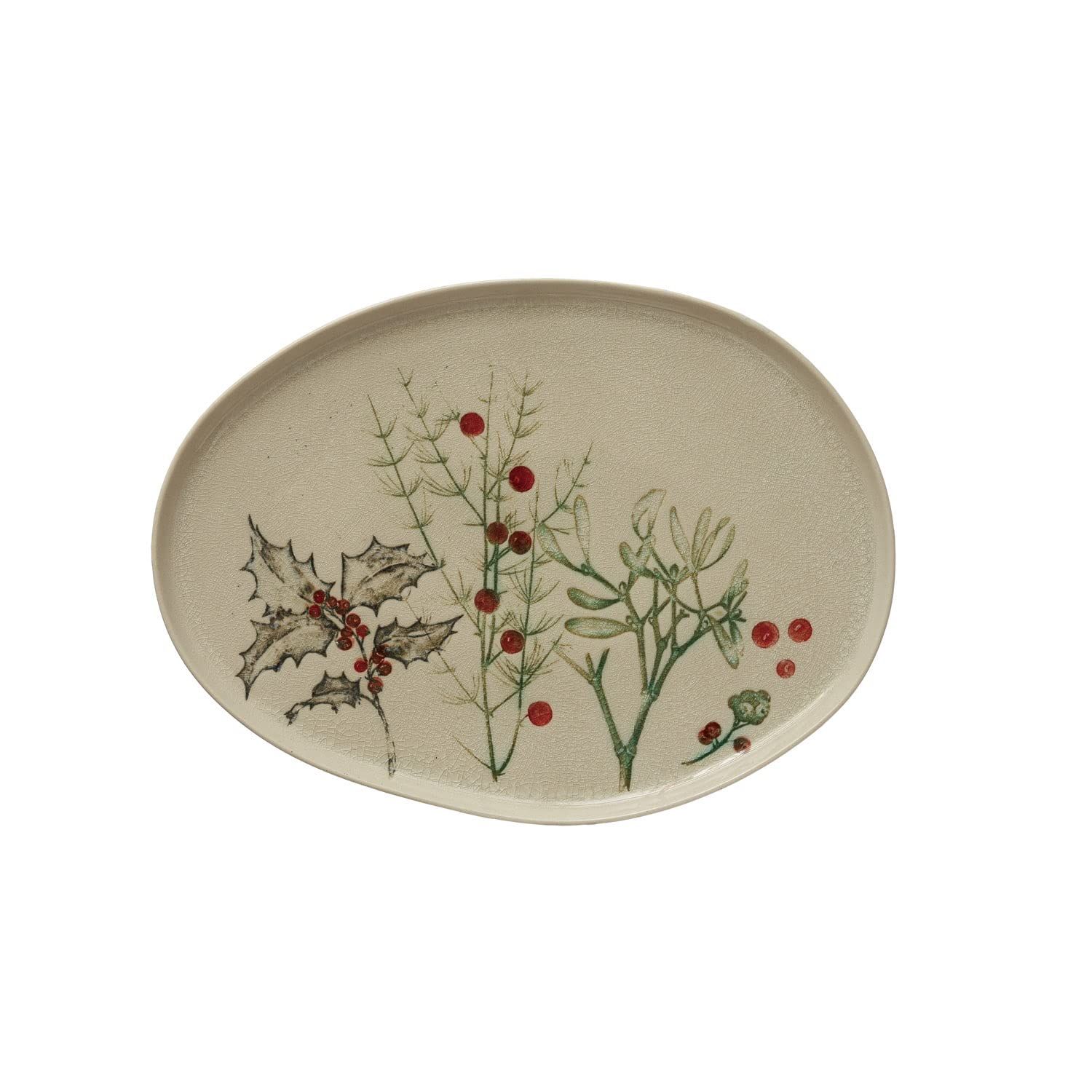 Creative Co-Op Oval Debossed Stoneware Platter with Seasonal Botanical, Reactive Crackle Glaze, Mult | Amazon (US)