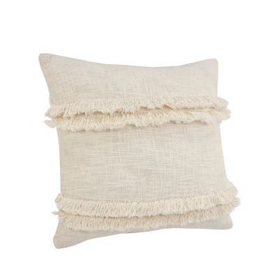 HomeRoots 20" Cream Cotton Throw Pillow with Fringe | Target