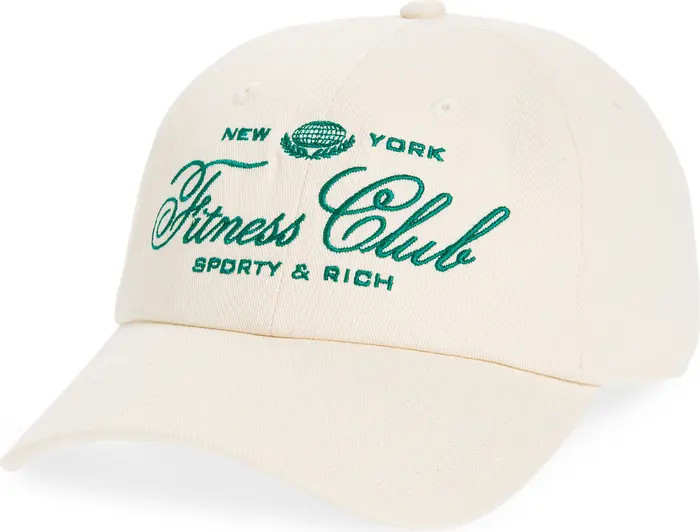 Sporty & Rich Fitness World Embroidered Cotton Twill Baseball Cap | Nordstrom | Nordstrom