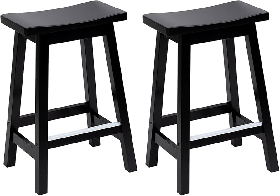 PayLessHere Bar Stools Set of 2, Wooden Saddle Stools 24 Inch Heigh, Bar Chairs Seat with Footres... | Amazon (US)