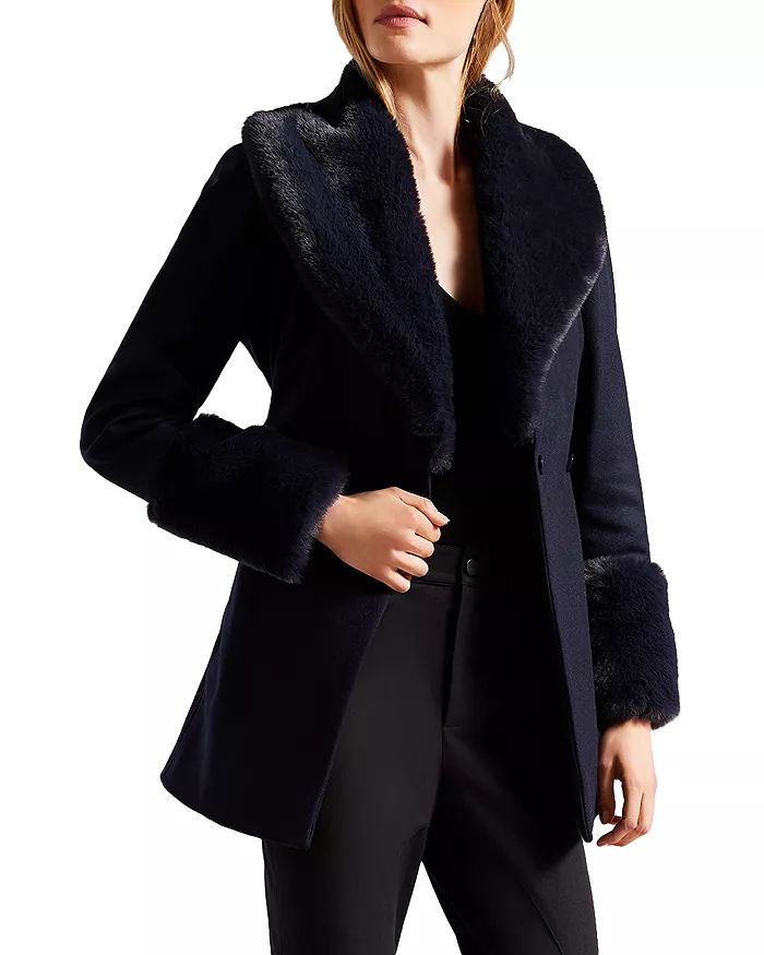 Loleta Belted Faux Fur Trim Coat | Bloomingdale's (US)