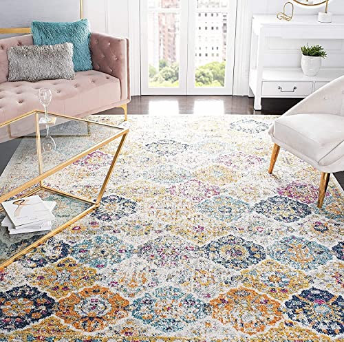 SAFAVIEH Madison Collection Area Rug - 9' x 12', Cream & Multi, Boho Chic Distressed Design, Non-Shedding & Easy Care, Ideal for High Traffic Areas in Living Room, Bedroom (MAD611B) | Amazon (US)