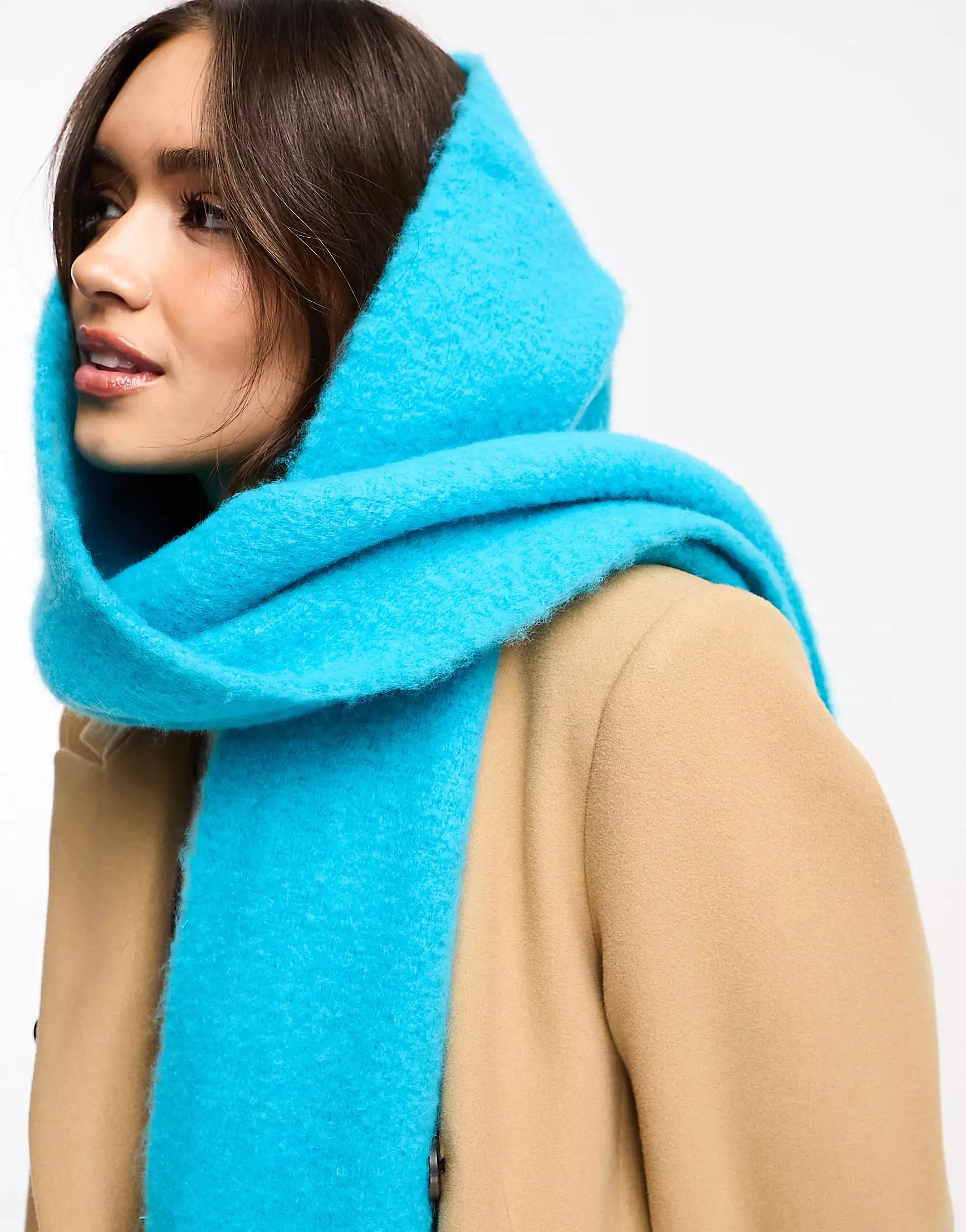ASOS DESIGN super fluffy tassel scarf in aqua blue | ASOS (Global)
