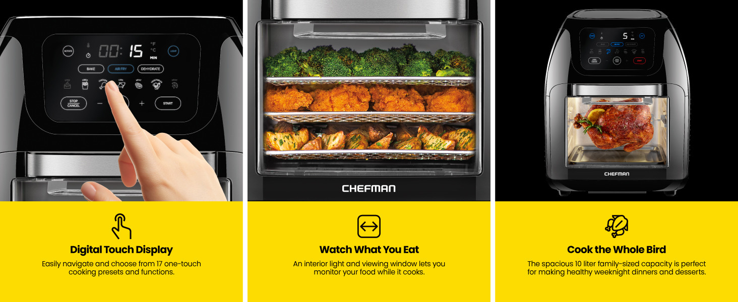 CHEFMAN Multifunctional Digital Air Fryer+ Rotisserie, Dehydrator, Convection Oven, 17 Touch Scre... | Amazon (US)
