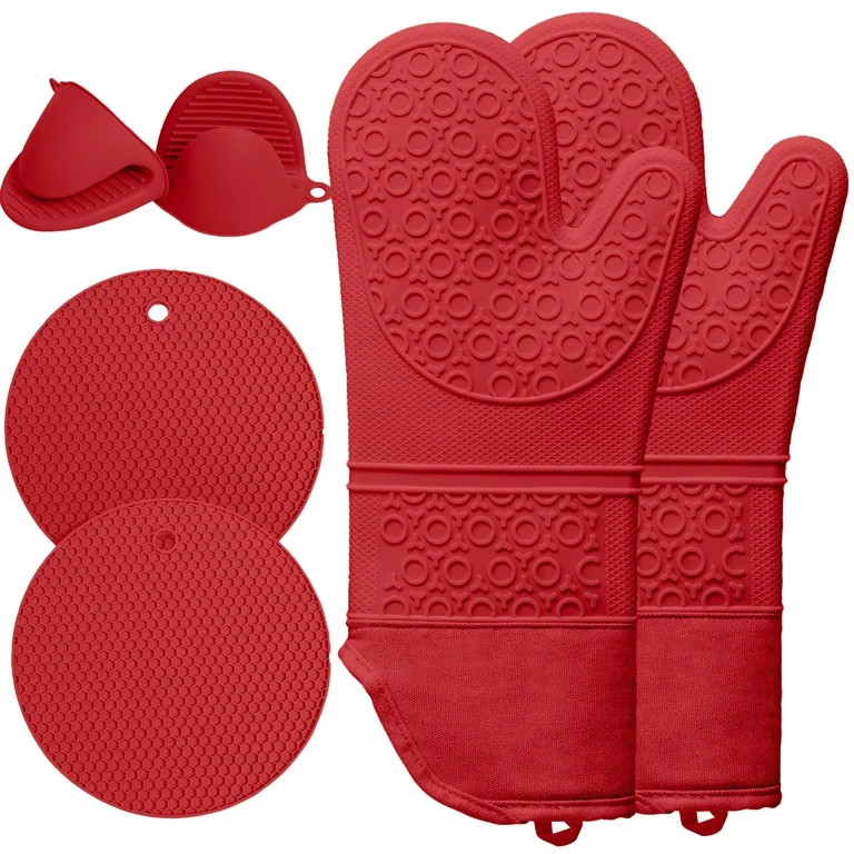 Oven Mitts and Pot Holders Sets,6pcs Pot Holders and Oven Mitts Heat Resistant, Non-Slip Silicone... | Walmart (US)