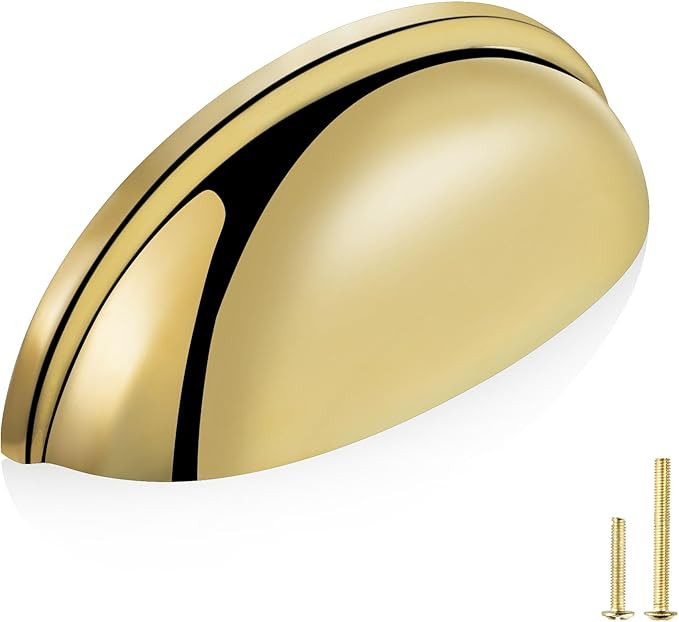 QOGRISUN 5-Pack Unlacquered Brass Cabinet Cup Pulls, Gold Bin Cup Drawer Dresser Handles, 3-Inch ... | Amazon (US)