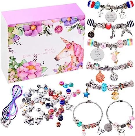 Amazon.com: Charm Bracelet Making Kit, Jewelry Making Supplies Mermaid Unicorn Gifts for Teen Gir... | Amazon (US)