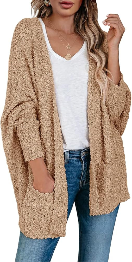 Saodimallsu Women's Chunky Popcorn Cardigan Oversized Open Front Boyfriend Batwing Long Sleeve Fu... | Amazon (US)