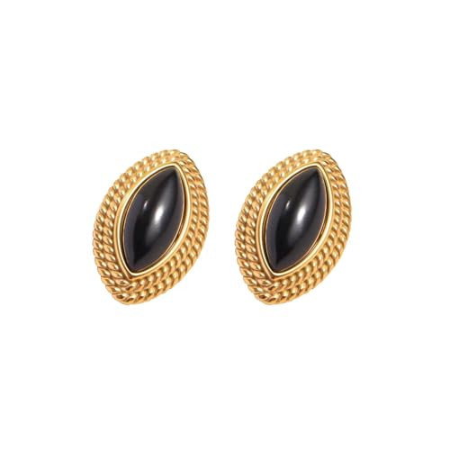 Big Chunky Black Gold Earrings for Women,Vintage Oval Onyx Statement Earrings,Trendy 18K Gold Plated Stud Stainless Steel Hypoallergenic,Lightweight Jewelry Gift for Women | Amazon (US)
