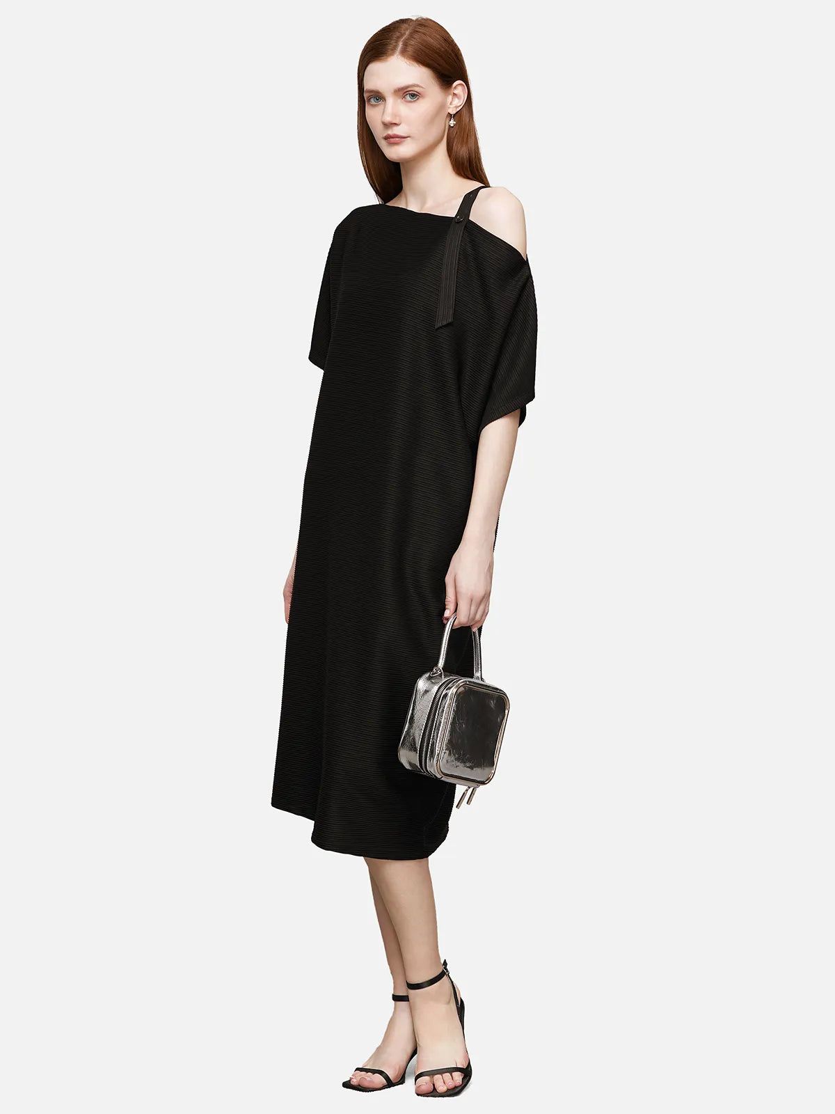 Asymmetric Neckline Textured  Dress | SDEER