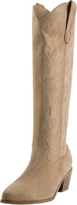 Women's Cowgirl Western Boots Cowboy Embroidered Pull-On Knee High Booties | Amazon (US)