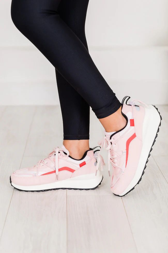 Kenzi Pink And White Drawstring Laced Sneakers FINAL SALE | Pink Lily