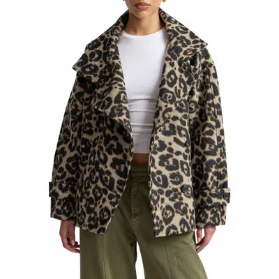 Avec Les Filles Leopard Print Funnel Neck Cocoon Coat in Beige/brown Leopard at Nordstrom, Size X-Large | Nordstrom