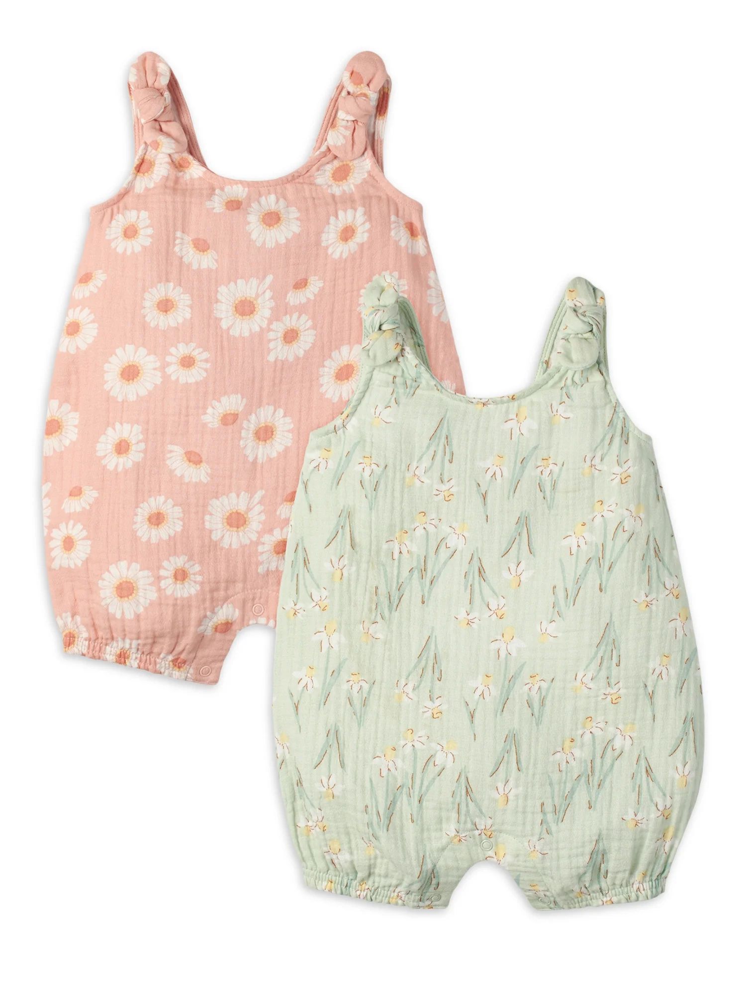 Modern Moments by Gerber Baby Girl Sleeveless Guaze Romper , 2-Pack, Sizes 0/3 -24 Months | Walmart (US)