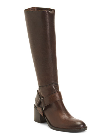 Made In Italy Leather High Shaft Boots With Metal Ornament | TJ Maxx