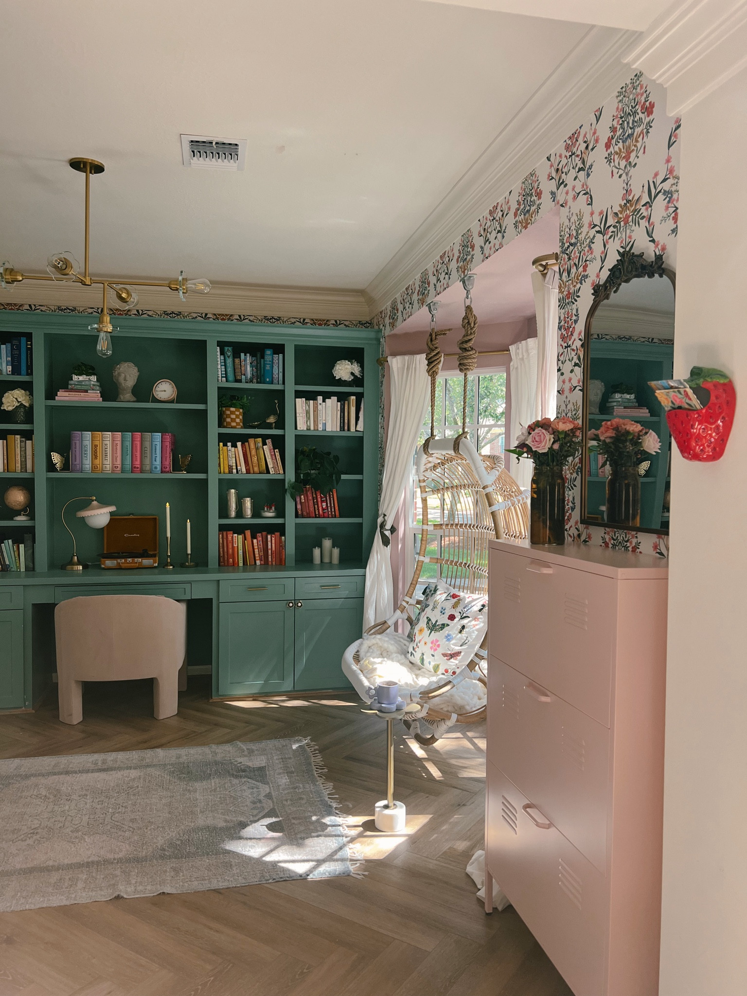 Home library transformation! Wallpaper was gifted by Rifle Paper Co! They gave me a code to share with y’all, you can use MICHELLE20 for 20% off their wallpaper! 

I had to use different screws for the flower knobs because they were so long!

#LTKFindsUnder100 #LTKHome