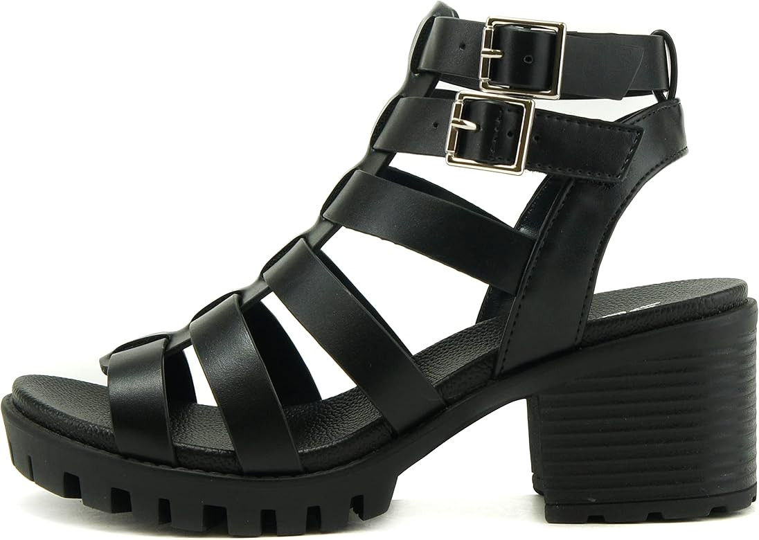 Soda MATILDA ~ Women Open toe Lug sole Fisherman Gladiator Fashion Block heel Sandals with Adjust... | Amazon (US)
