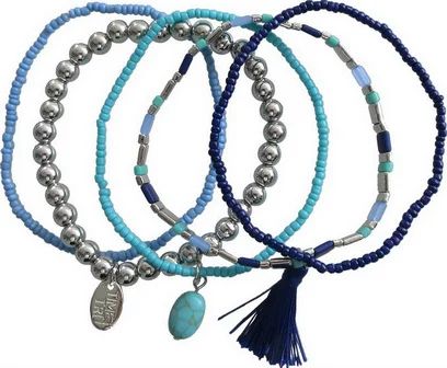 Time and Tru Women's Blue Bead Stretch Bracelet Set, 5-Piece | Walmart (US)