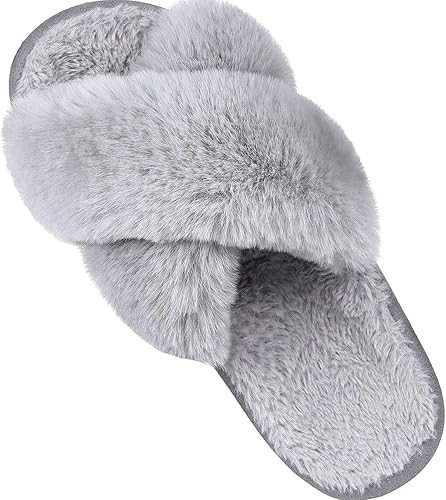Women's Soft Plush Lightweight House Slippers Non Slip Cross Band Slip on Open Toe Cozy Indoor Ou... | Amazon (US)