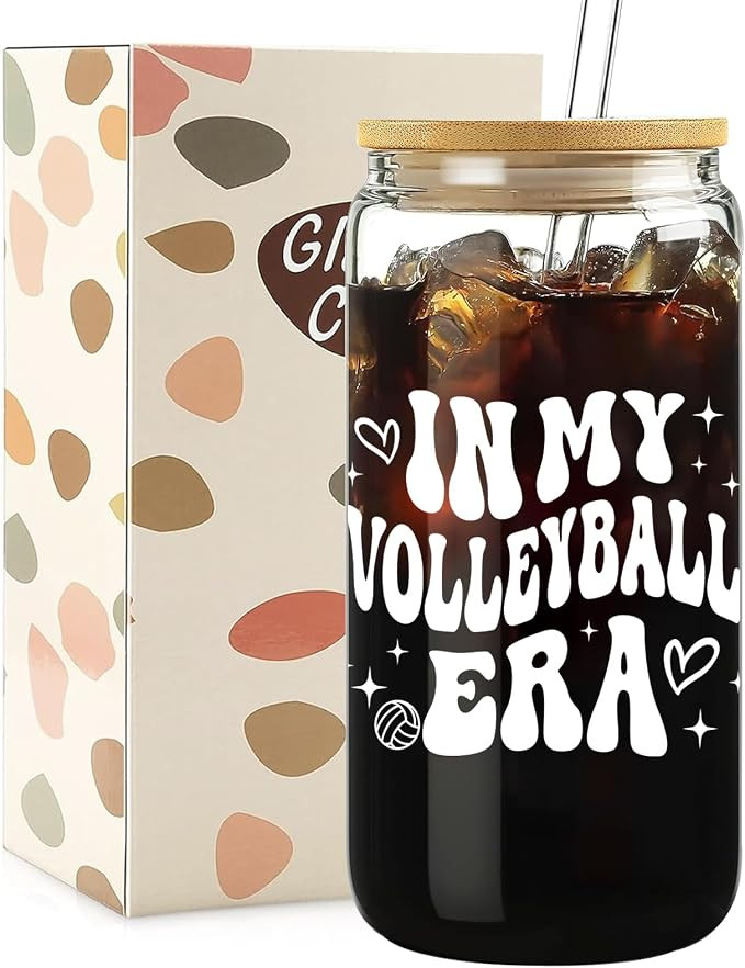 Volleyball Gifts for Teen Girls - Cute Glass Cups with Lids and Straws, In My Volleyball Era Acce... | Amazon (US)