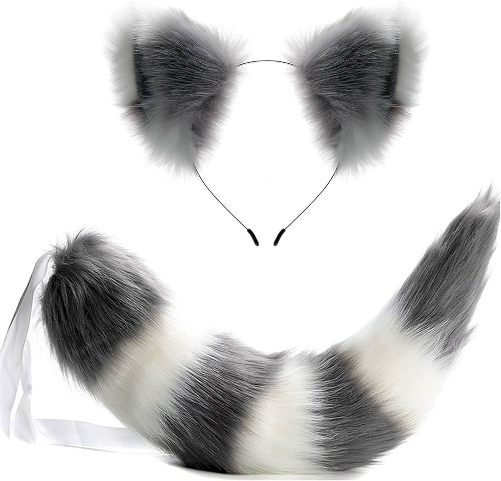 Fox Tail and Ears Cat Ears Furry Raccoon Tail for Women Wolf Headband for Halloween Christmas Cos... | Amazon (US)