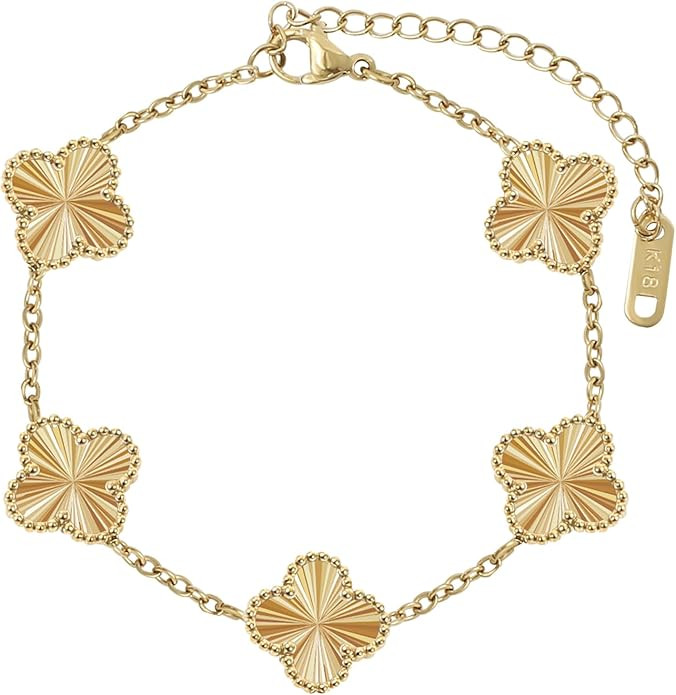 18K Gold Plated Bracelet Gold Clover Bracelet Set for Women Four Leaf Lucky Bracelets Dupes Trend... | Amazon (US)