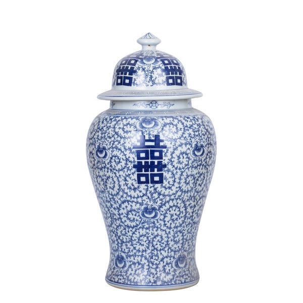 Blue & White Double Happiness Floral Temple Jar, Large | Scout & Nimble