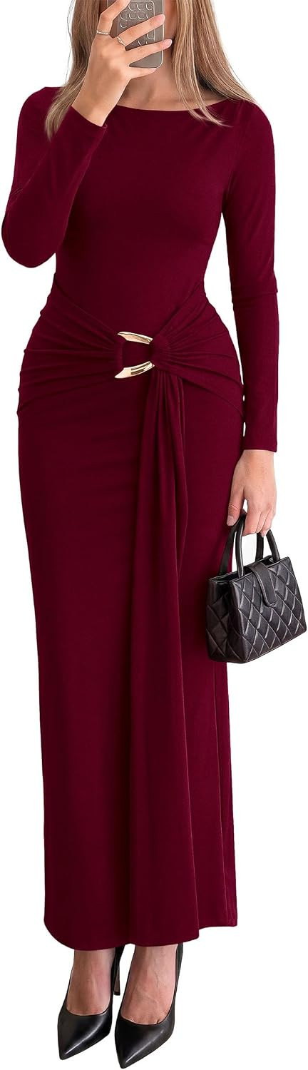 PRETTYGARDEN Women Fall Wedding Guest Dresses Formal Long Sleeve Maxi Dress | Amazon (US)