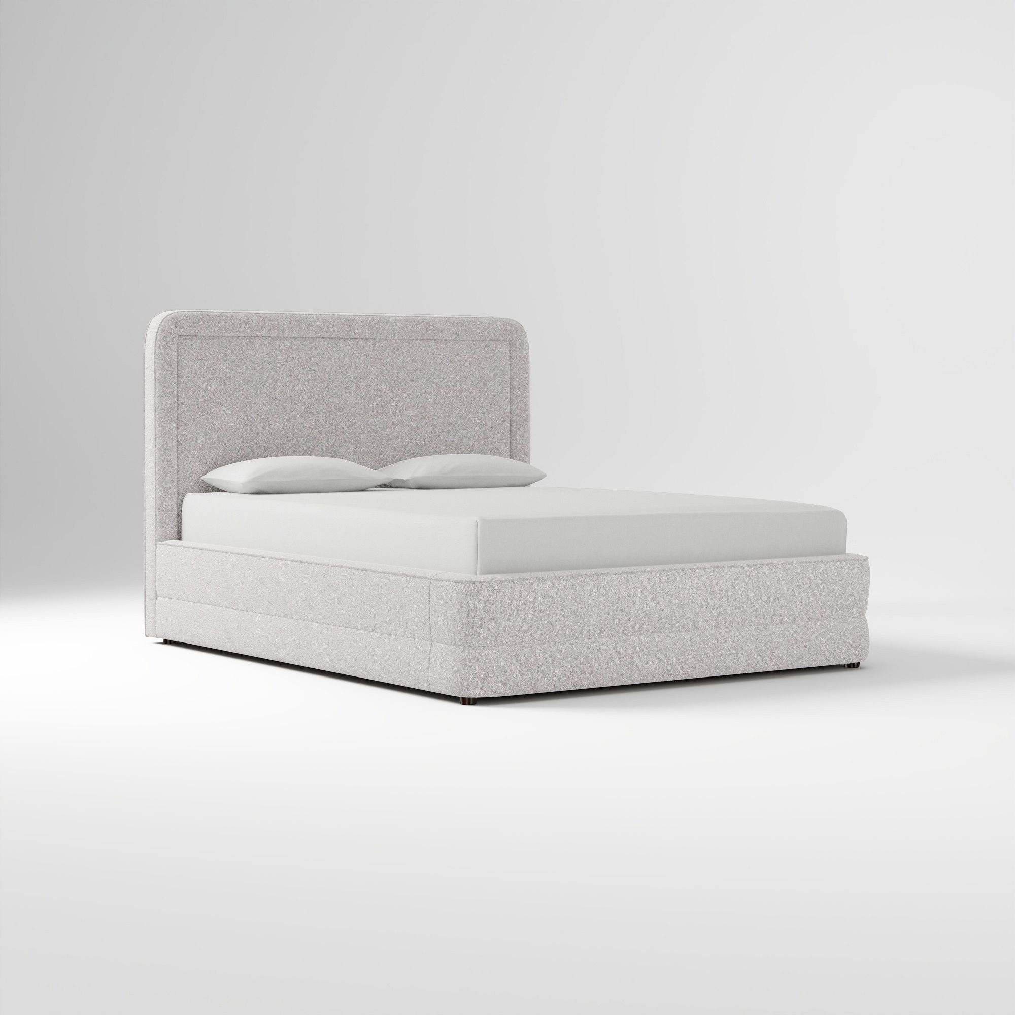 Giorgia Bed Low Profile Tall Bed W/ Headboard Border Tufting, Performance Chenille Tweed Frost Gray, Cool Walnut | West Elm (US)