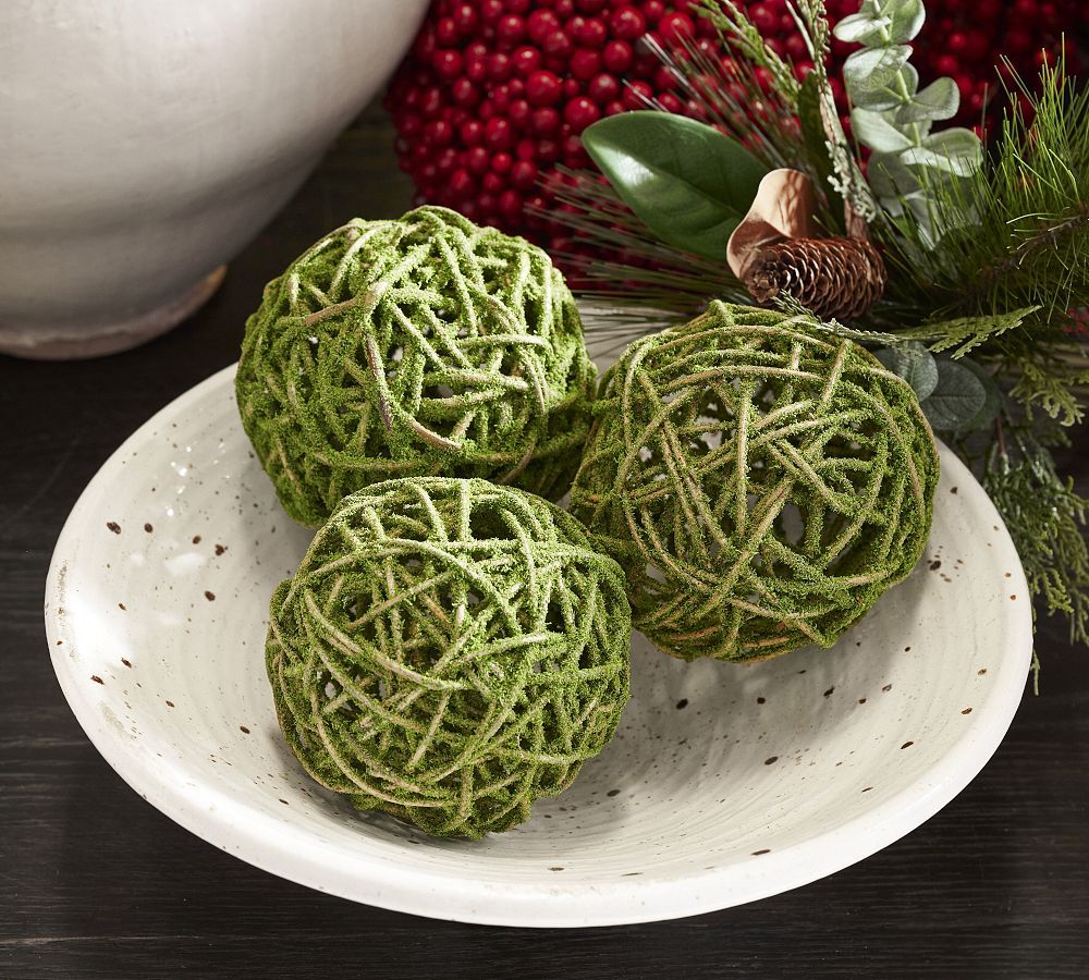 Faux Moss Coated Curly Willow Spheres - Set of 3 | Pottery Barn (US)