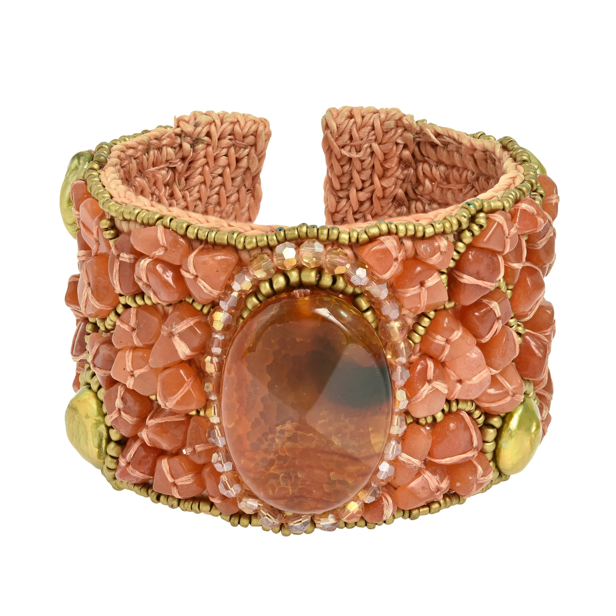 AeraVida Orange Oval Agate Stone Mix Beaded Cuff Bracelet Jewelry Gifts for Female | Walmart (US)