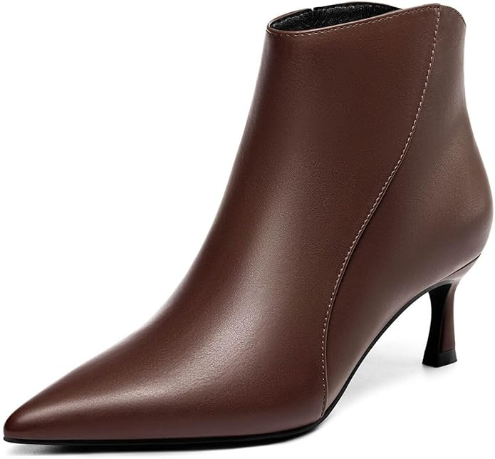 Coutgo Womens Kitten Heel Ankle Boots Pointed Toe Side Zipper Fall Winter Booties Shoes | Amazon (US)