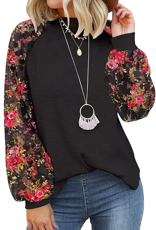 MIHOLL Women’s Long Sleeve Tops Lace Casual Loose Blouses T Shirts | Amazon (US)